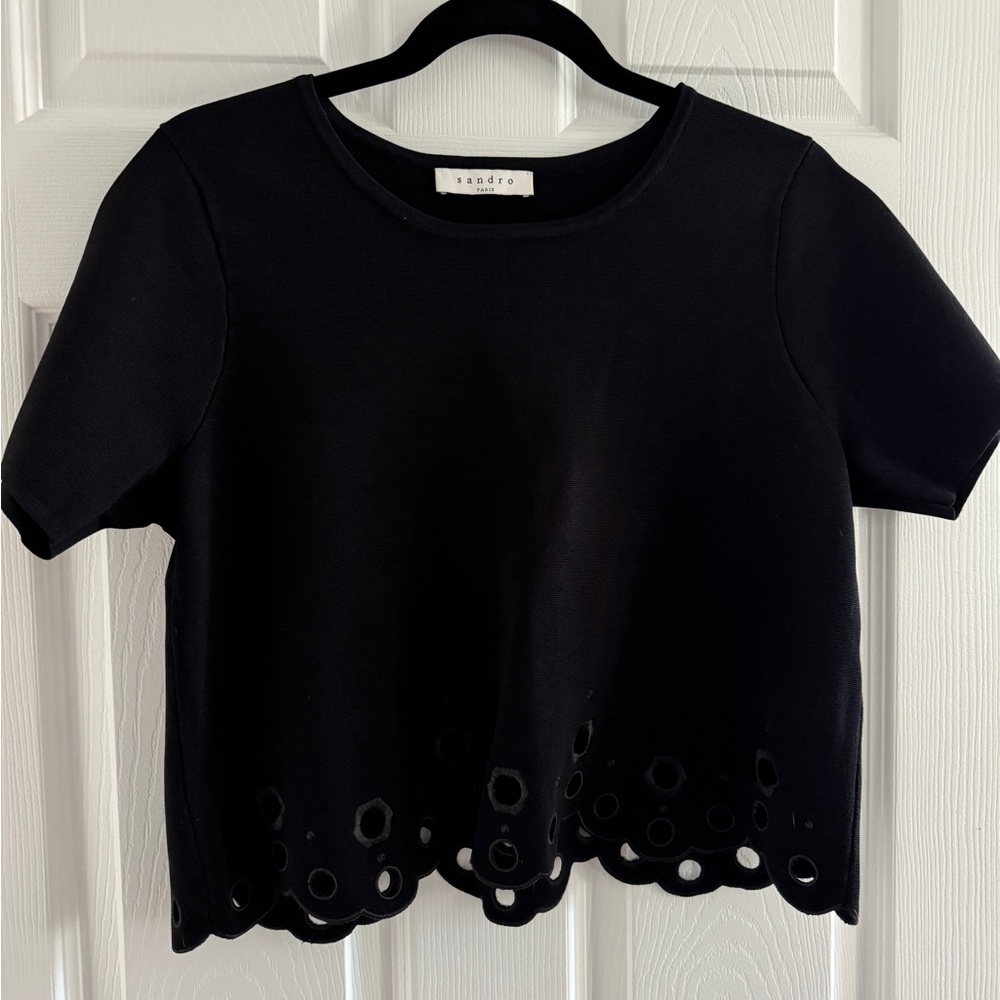 Sandro Paris | Black Crop with Scalloped Hem